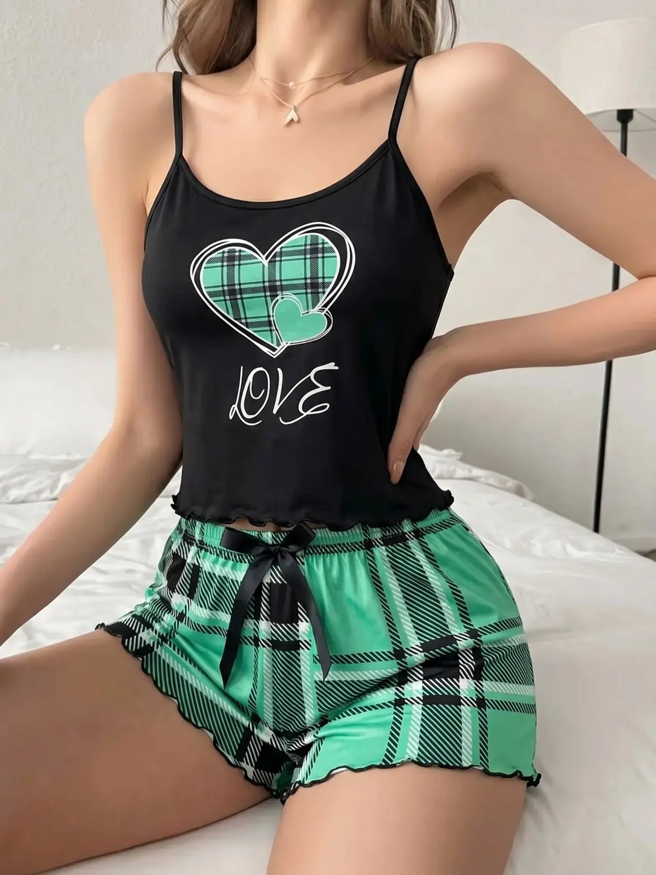 Women'S Summer Pajama Set 2 Piece, Cartoon Pattern Sleepwear, Casual Fitted Nightgown & Shorts, Comfortable Home Wear