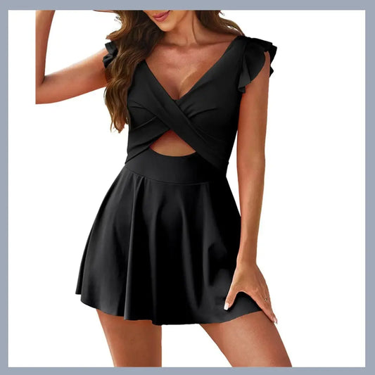 2026 Women'S Cutout One Piece Swimsuit Ruffle Cutout Cross Skirt Swimsuit for Summer V Neck Wrap Swimwear Tie Back Tummy Control High Rise Swimwear with Criss Cross Design and Adjustable Straps Waist Swimwsuit